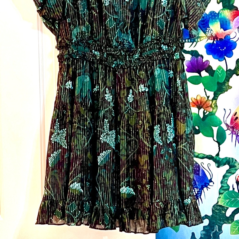 🌺🎉HP🎉🌺 NWT Ulla Johnson Ada Chiffon Mini Dress Rainforest - Picture 13 of 16